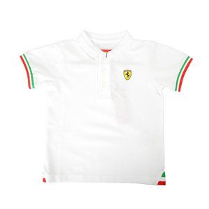 Scuderia Ferrari Kid "Ita Tricolor Flag Piquet" White Short Sleeve Polo Shirt